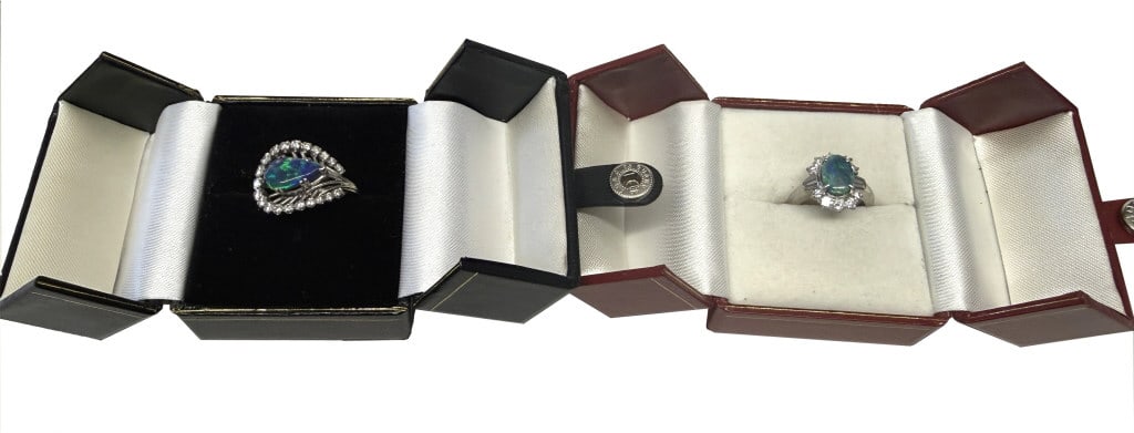 2 DARK OPAL & DIAMOND RINGS 1- PLATINUM & 1 -18KT 18KT 4.3 DWT & PLAT. 5.2 DWT (4 1/4 & 5 RING: 2 DARK OPAL & DIAMOND RINGS 1- PLATINUM & 1 -18KT 18KT 4.3 DWT & PLAT. 5.2 DWT (4 1/4 & 5 RING SIZES )