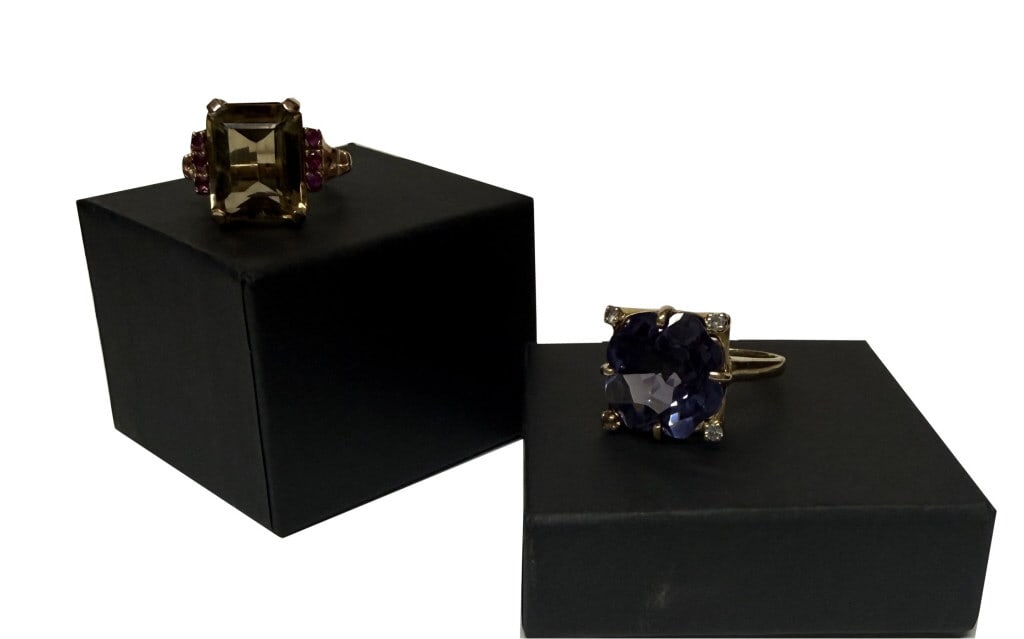 2 FASHION RINGS, 1 W/ TOPAZ & RUBY & 1 BLUE STONE BOTH SET IN 14KT GOLD APPROX. 10 DWT (1 of 5)