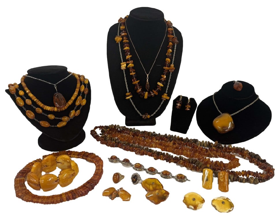 LARGE GROUP OF AMBER JEWELRY INC. NECKLACES, RINGS BRACELETS, ETC. (1 of 5)