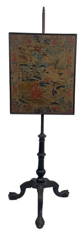 EXCEPTIONAL POLE SCREEN W/ EARLY NEEDLEPOINT PANEL 61 1/2" X 22" (1 of 8)