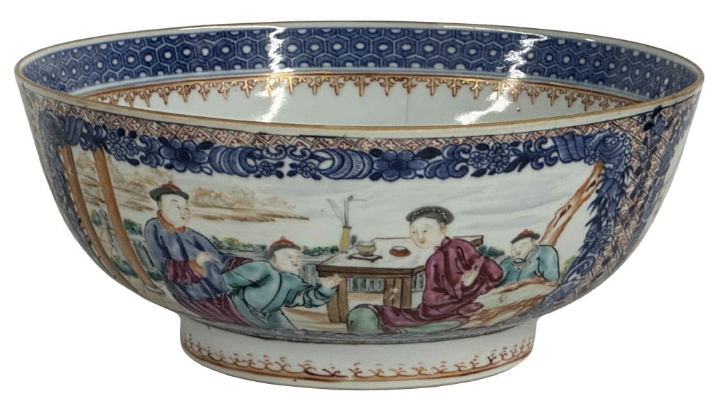 CHINESE MANDARIN PALETTE 18THC. PUNCH BOWL (SPIDER IN BASE) 10" X 4 1/2" (1 of 5)