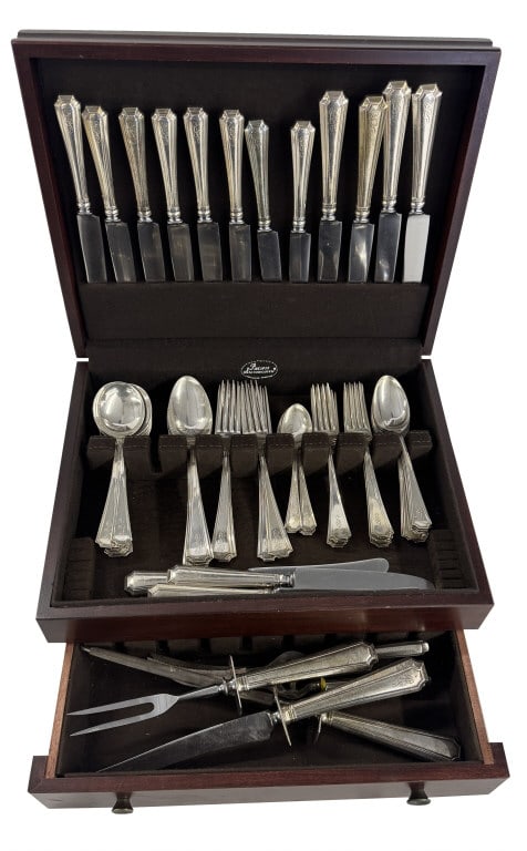 STERL SILV. FLATWARE BY DURGIN, DIVISON OF GORHAM 8 DINNER & 8 LUNCH KNIVES, 11 CREAM SOUPS, 6 (1 of 6)