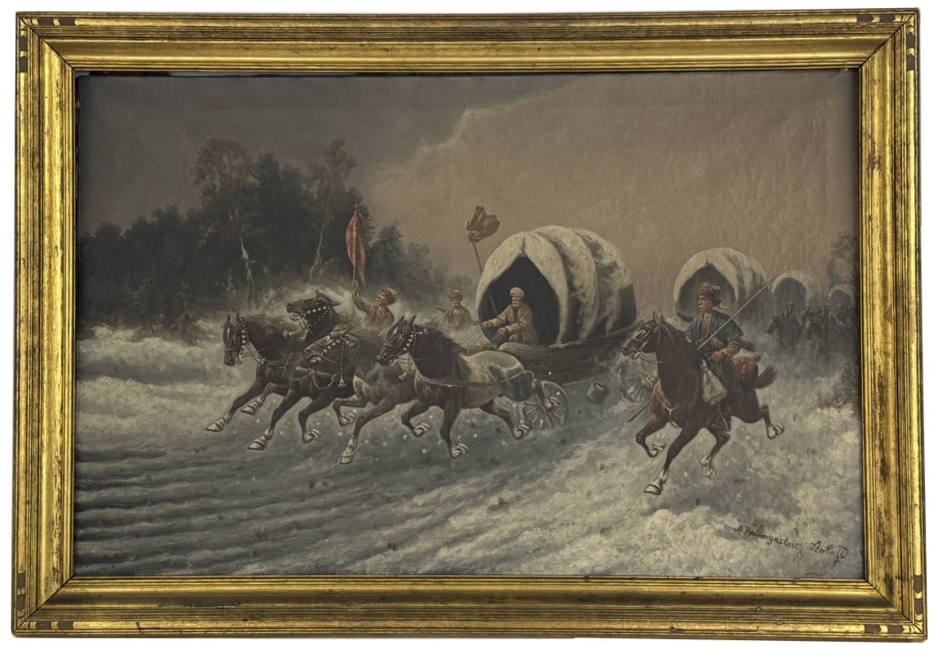 OIL / CANVAS ADOLF BAUMGARTNER "COSSACKS ESCORTS AT A GALLOP" (1850 - 1924) 27" X 41" (1 of 6)