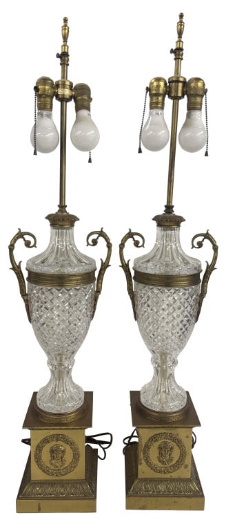 PR OF CUT CRYSTAL FRENCH EMPIRE STYLE URN LAMPS 49" X 9" OVERALL (1 of 4)