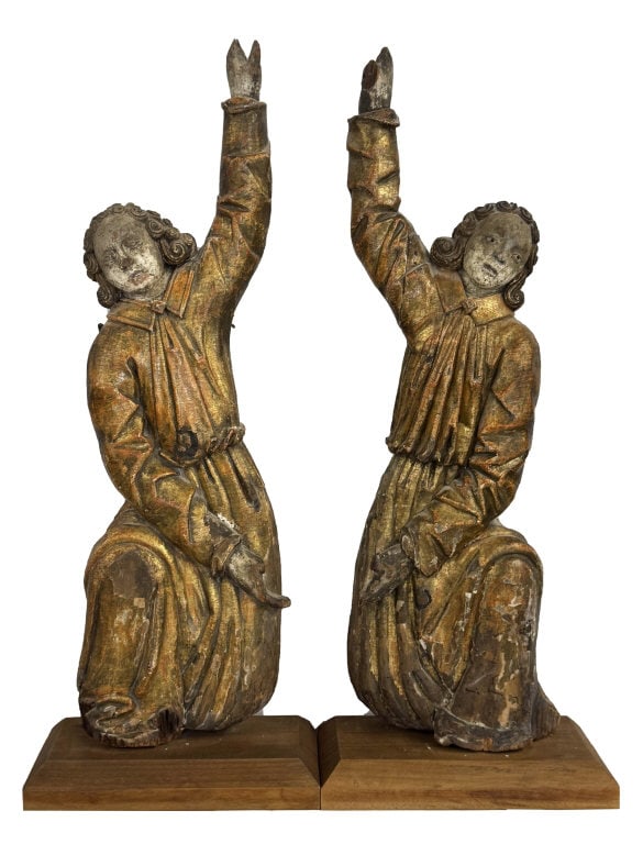 PAIR OF ITALIAN BAROQUE CARVED GILTWOOD ANGELS LATE 17TH OR EARLY 18THC. 27" TALL (1 of 9)