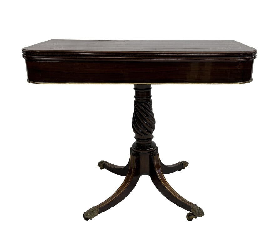 BRASS INLAID REGENCY CARD TABLE 29" X 36" X 17 1/2" CLOSED (1 of 12)