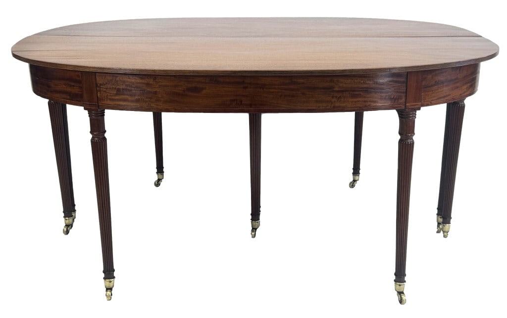 2 FEDERAL PERIOD "D" ENDS WITH REEDED LEGS & 1 BOARD TOP IN EXC. TIMBER, BRANDED W. WHITWELL,: 2 FEDERAL PERIOD "D" ENDS WITH REEDED LEGS & 1 BOARD TOP IN EXC. TIMBER, BRANDED W. WHITWELL, BOSTON MERCHANT 28 1/2" X 60" X 22 1/4"