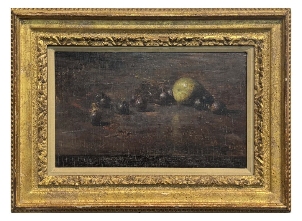 OIL / PANEL SGND IN VERSO DAVID LEFFEL "GOURD & GRAPES #2" 7 1/2" X 12 1/2": OIL / PANEL SGND IN VERSO DAVID LEFFEL "GOURD & GRAPES #2" 7 1/2" X 12 1/2"