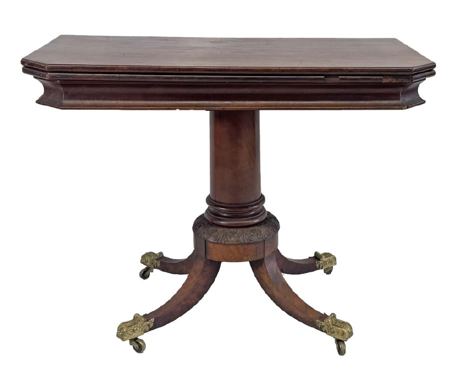 MA MAHOGANY CARD TABLE WITH CANNON BARREL SHAFT & EXCEPTIONAL CASTERS 29" X 37 1/2" X 18 1/2" (27" (1 of 7)