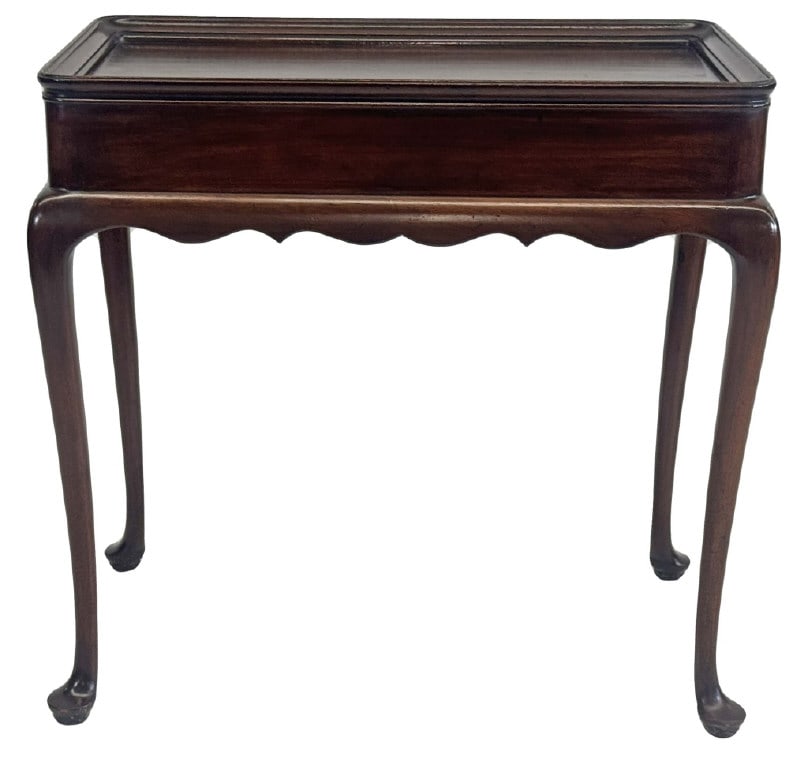 QUEEN ANNE TRAY TOP TEA TABLE W/ CANDLE SLIDES 27 1/2" X 28 1/2" X 18" (1 of 8)