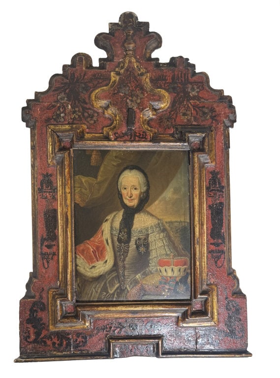 EARLY PORTRAIT OF A QUEEN, OIL/ PANEL POSS. ELIZABETH CHRISTINE OF BRUNSWICK, WOLFENBUTTEL BEVERN 9: EARLY PORTRAIT OF A QUEEN, OIL/ PANEL POSS. ELIZABETH CHRISTINE OF BRUNSWICK, WOLFENBUTTEL BEVERN 9 1/2" X 7" SITE SIZE