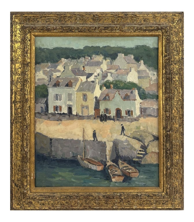 OIL / CANVAS, CONCARNEAU-BRETAGNE, LITTLE PORT D. M. HUGHES (DAISY MARGUERITE HUGHES 1882- 1968) 24" (1 of 4)