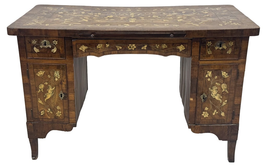 LATE 18THC. BONE INLAID WALNUT KNEEHOLE DESK 31" X 47 1/2" X 23 1/2": LATE 18THC. BONE INLAID WALNUT KNEEHOLE DESK 31" X 47 1/2" X 23 1/2"