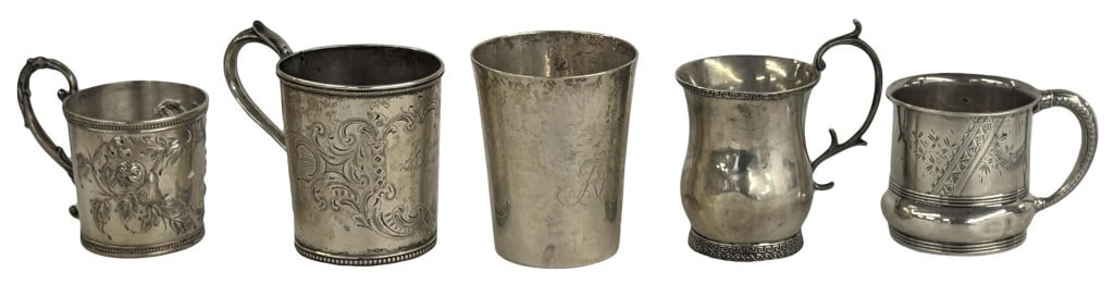 4 SILVER CUPS & 1 CAN, 1 STERLING THE OTHERS COIN APPROX. 14.1 TROY OZ (1 of 11)