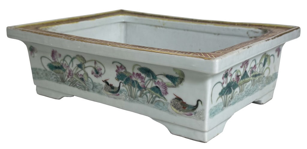 RECTANGULAR CHINESE ROSE FAMILLE JARDINIERE 3 5/8" X 12" X 8 1/2" (1 of 7)
