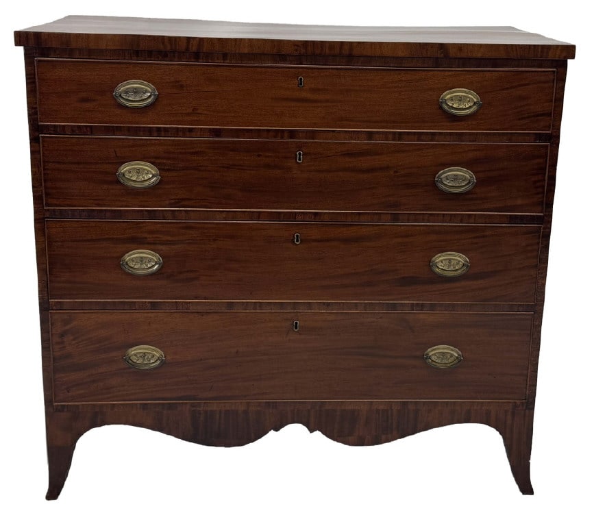 AMERICAN HEPPLEWHITE MAHOGANY 4 DRAWER CHEST WITH FRENCH FEET 40" X 42" X 20" (1 of 7)