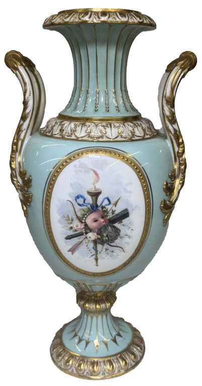 HAND PAINTED FRENCH ARTIST SIGNED PORCELAIN VASE 13" TALL (1 of 4)