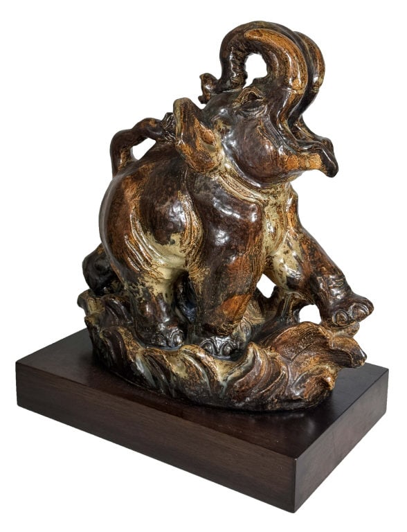 ROYAL COPENHAGEN BROWN GLAZED RAGING ELEPHANT BY KNUD KYHN, 1938 EXHIBITED NY WORLD'S FAIR 1939,17": ROYAL COPENHAGEN BROWN GLAZED RAGING ELEPHANT BY KNUD KYHN, 1938 EXHIBITED NY WORLD'S FAIR 1939,17" TALL X 14"