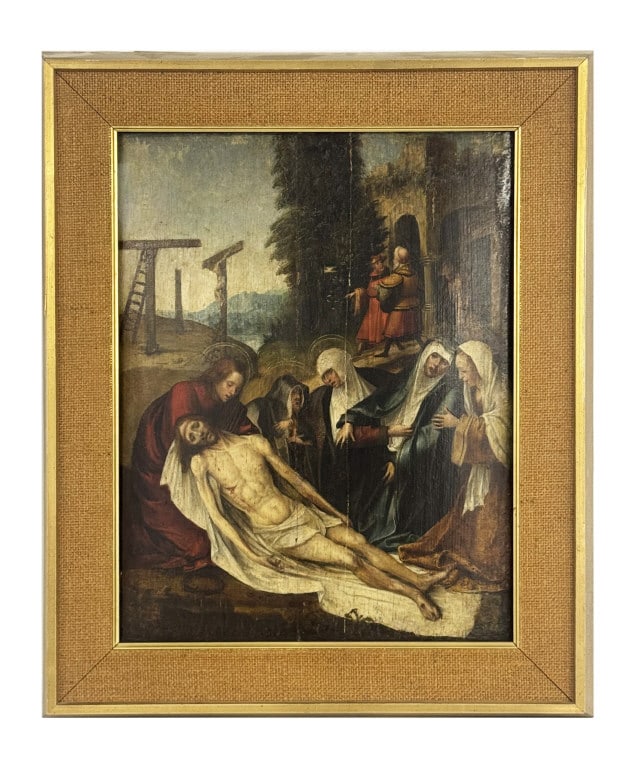 16THC. O/ P LAMENTATION OF CHRIST W/ VIRGIN MARY, ST JOHN & MARY MAGDELENE EX. COLLECTION W. C. (1 of 8)