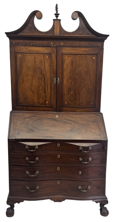 C. 1770 BOSTON INLAID CHIPPENDALE SECRETARY WITH BALL & CLAW FEET 94" X 45" X 23 1/2" (1 of 15)