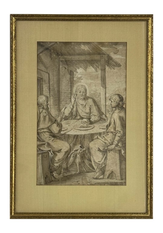 INK & GRAPHITE ON LAID PAPER "SUPPER FOR EMMANUS" 13 1/2" X 8 1/4" SITE SIZE (1 of 5)