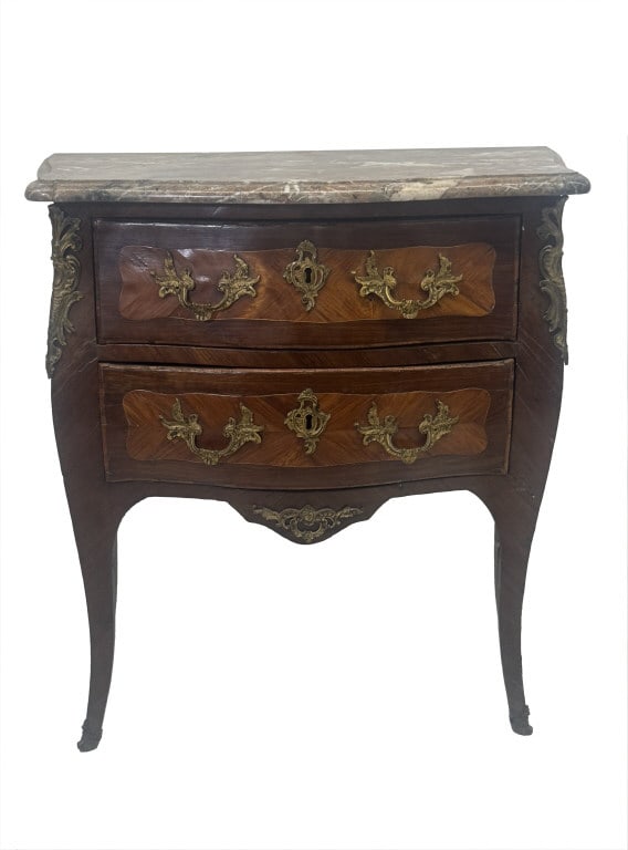 IMPT. SIGNED J.G. SCHLICHTIG LOUIE XV MARBLE TOP COMMODE C. 1765 33 1/4" X 22 1/4" X 18 1/2": IMPT. SIGNED J.G. SCHLICHTIG LOUIE XV MARBLE TOP COMMODE C. 1765 33 1/4" X 22 1/4" X 18 1/2"