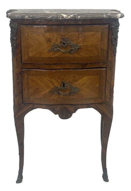 LOUIS XV EARLY 19THC. MARBLE TOP 2 DRAWER COMMODE MINOR VENEER LOSSES STRUCTURALLY SOUND 34" X 24" X (1 of 7)