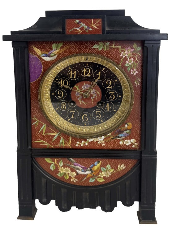 19THC. FRENCH AESTHETIC MOVEMENT BLACK SLATE CLOCK BY MAGNIN, GUEDIN & CO. 12 3/4" X 8" X 5 1/2" (1 of 7)