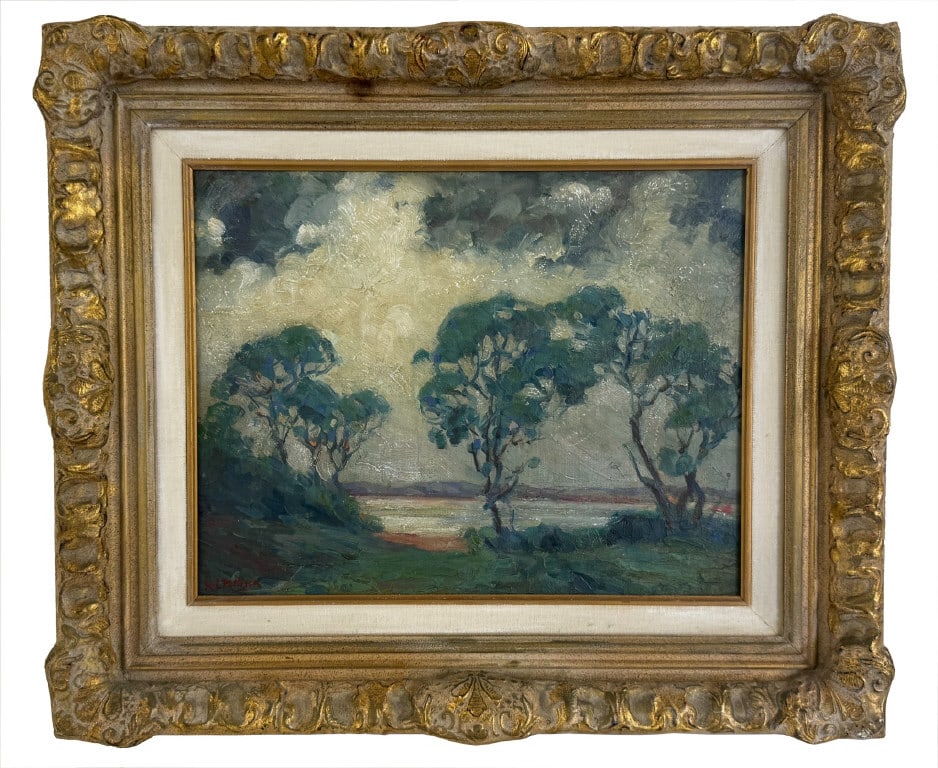 20THC. O/ BD SGND R. L. PALLISER, RIVER LANDSCAPE WITH TREES 11" X 14" (1 of 4)