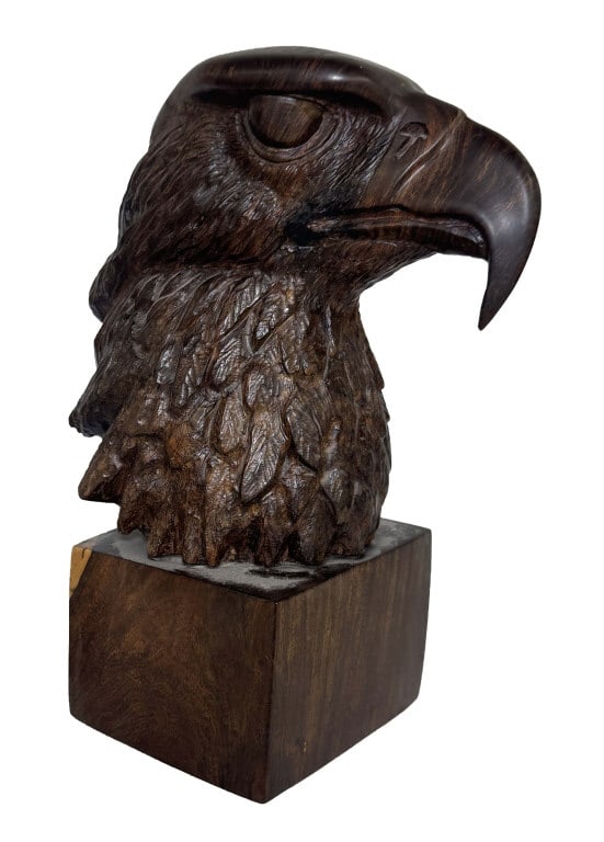 CARVED MAHOGANY EAGLE HEAD, 11 3/4" TALL (1 of 5)