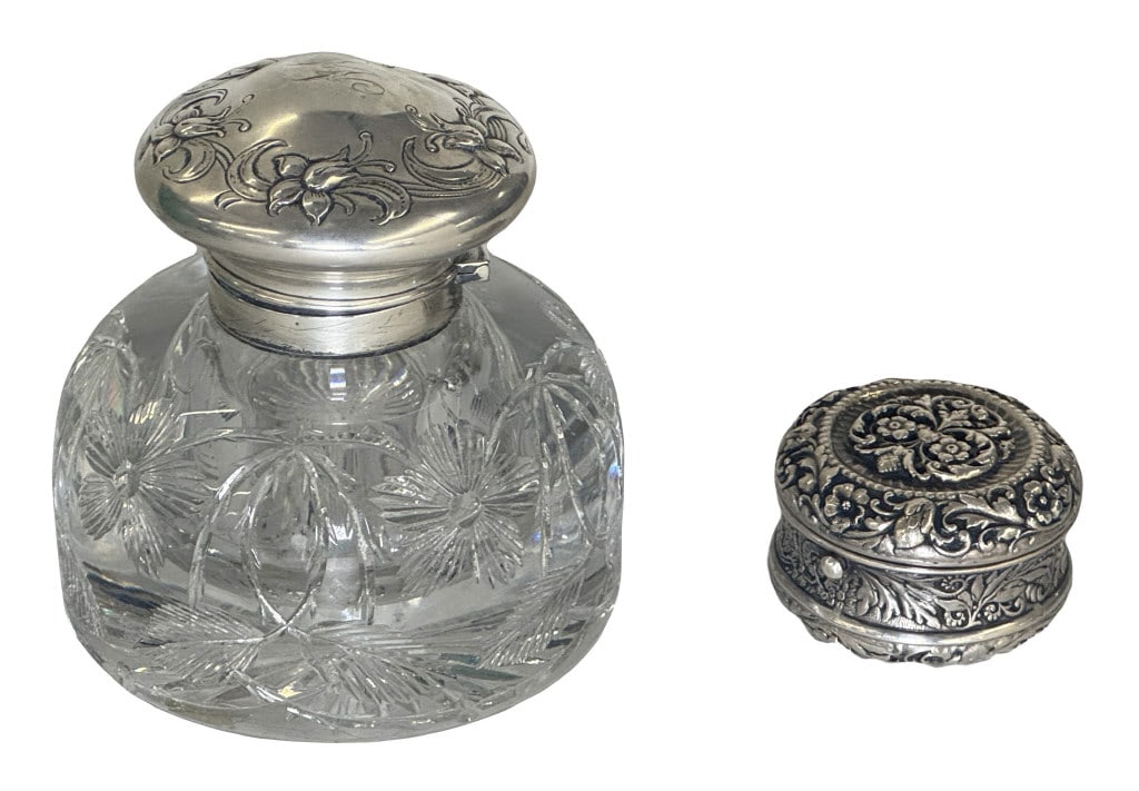 STERLING & CRYSTAL INK POT AND STERLING TRAVEL INK POT (1 of 7)