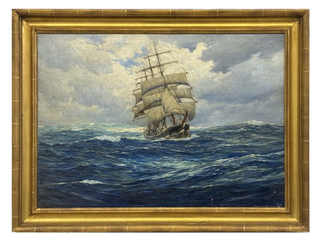 OIL / CANVAS ANTON OTTO FISHER "CLIPPER SHIP ON OPEN SEAS" 42" X 32" (1 of 4)