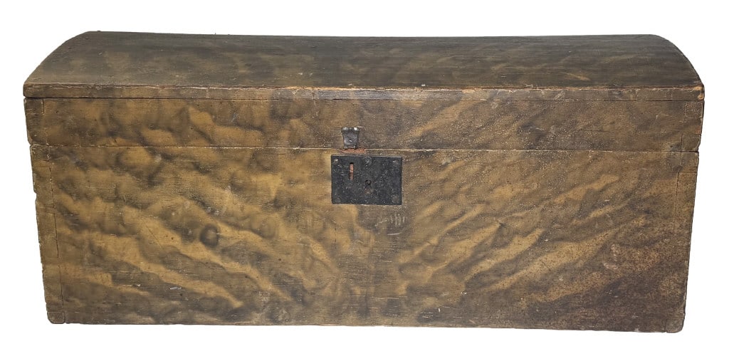 19THC. SMOKE GRAINED DOME TOP BOX, AMERICAN 12" X 28" X 13 1/2" (1 of 5)