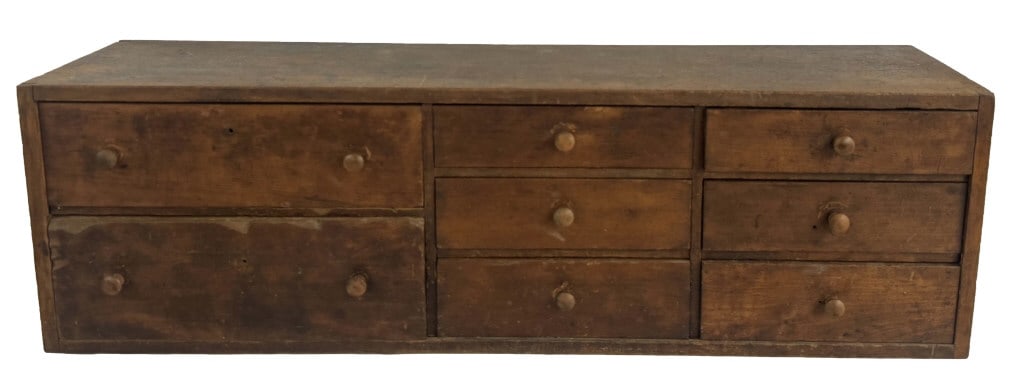 8 DRAWER TABLE TOP DOVETAILED APOTHECARY 11" X 36" X 9" (1 of 3)