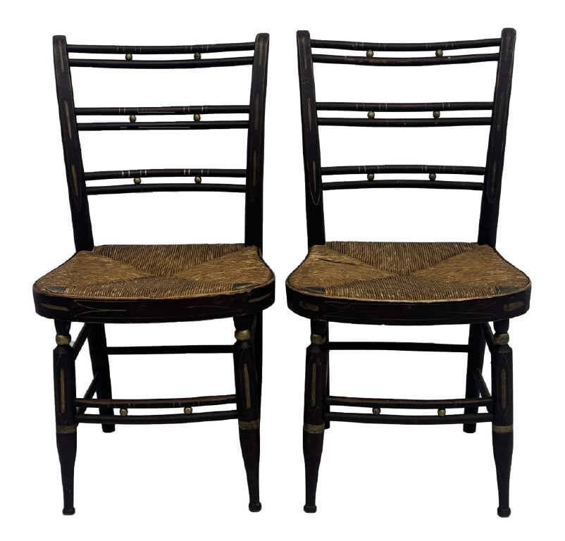 PR OF SHERATON FANCY CHAIRS IN ORIG. PAINT & ORIG SEATS IN GOOD CONDITION 33 1/2" X 17 1/2" X 16: PR OF SHERATON FANCY CHAIRS IN ORIG. PAINT & ORIG SEATS IN GOOD CONDITION 33 1/2" X 17 1/2" X 16 1/2"