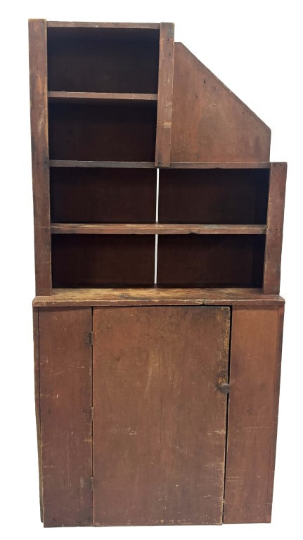 RED PAINTED CUPBOARD FROM UNDER THE STAIRS, 2 BOARD BACK 75" X 37" X 12" (1 of 5)