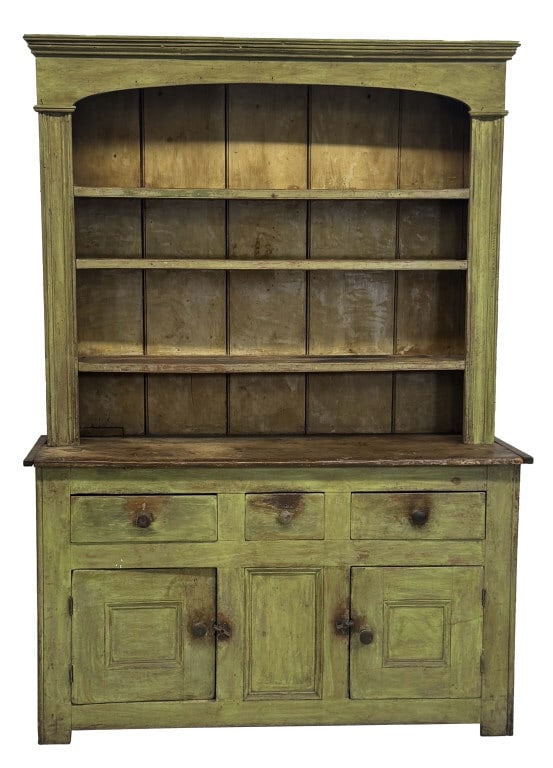 PAINTED STEPBACK OPEN TOP CUPBOARD IN WINDSOR GREEN PAINT 79 1/2" X 59 1/4" X 18 1/2" (1 of 6)