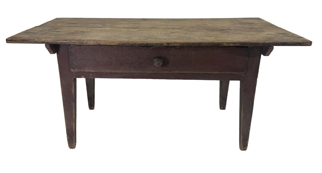 FINE ONE DRAWER WORK TABLE IN OLD RED WASH PROB. PENNSYLVANIA 28" X 61" X 34" (1 of 6)