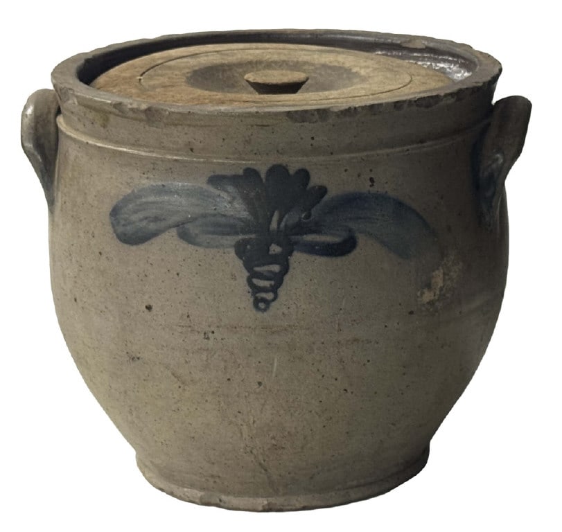 N. CLARK OVOID CROCK W/ MOOSE EAR DECORATION ON BOTH SIDES (CHIPS) 9" X 11" WIDE (1 of 5)