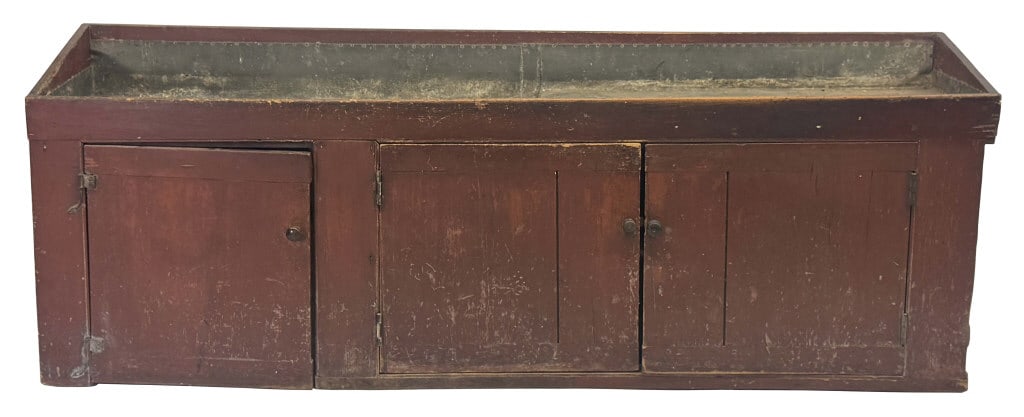 19THC. NYS DRY SINK IN RED PAINT, RARE SIZE 32" X 90" X 21" (1 of 11)