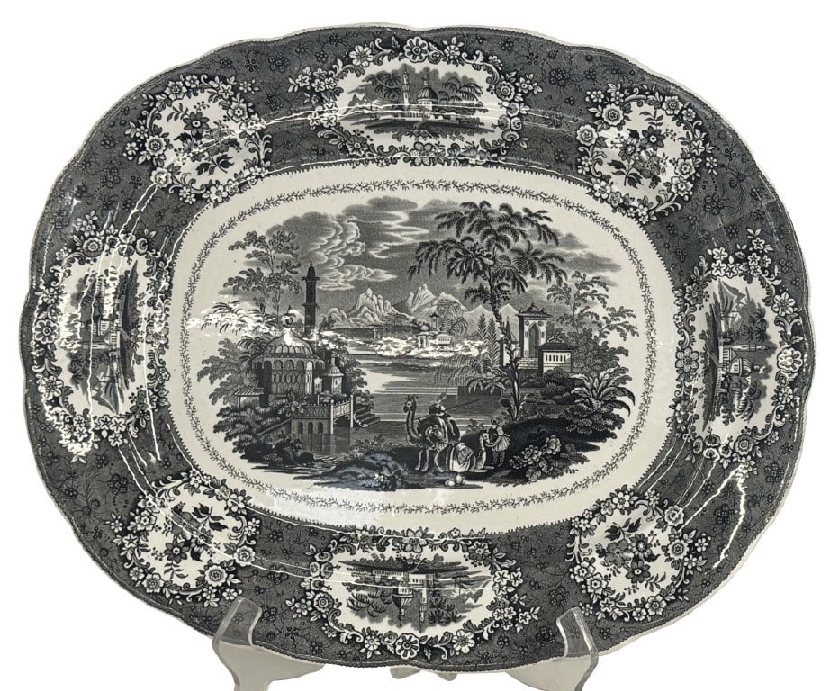 C. 1830 BLACK TRANSFER STAFFORDSHIRE PLATTER BY WILLIAM RIDGEWAY 18 3/4" X 15 1/4" (1 of 5)
