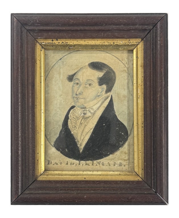 MINIATURE 19THC. WATERCOLOR & INK PORTRAIT ON PAPER OF DAVID KINCAIDPOSSIBLY BY MICAH WILLIAMS 3 (1 of 4)
