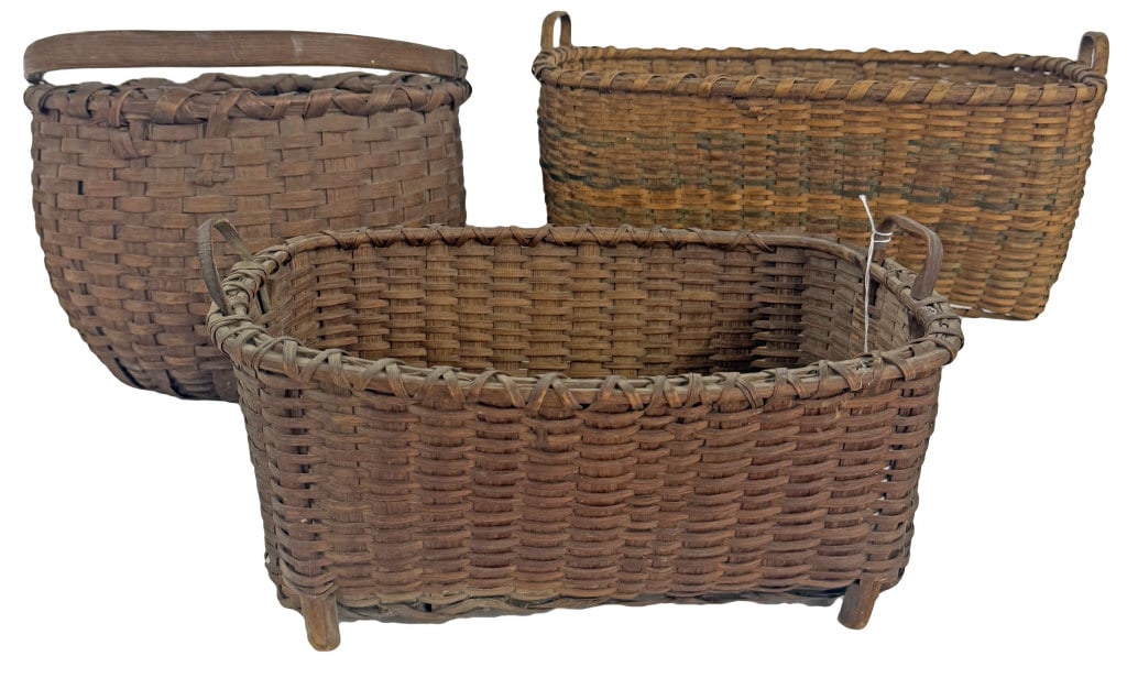 3- 19THC. BASKETS, LARGEST 16 1/2" X 12" X 7" (1 of 12)