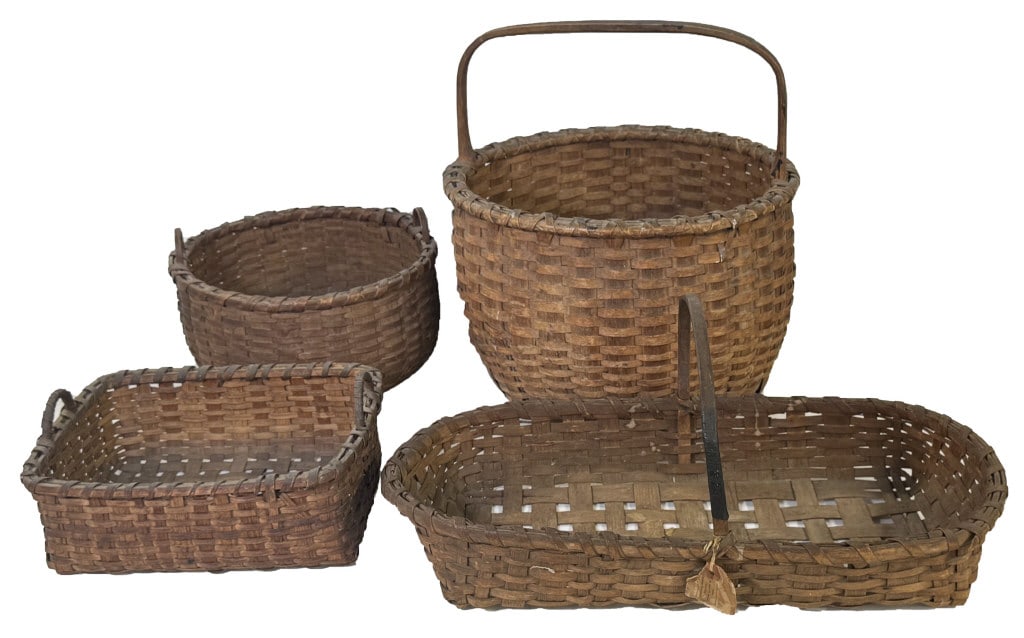 4- 19THC. NEW YORK & NEW ENGLAND BASKETS 1 HANDLE TAPED, LARGEST 16" X 15" (1 of 14)