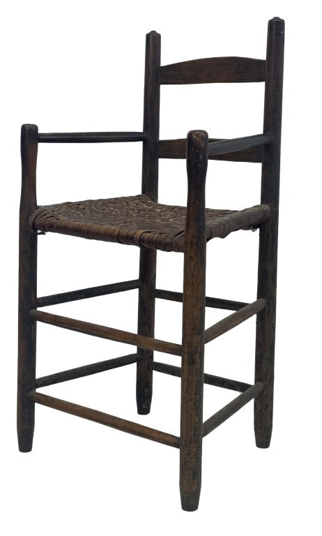 EARLY 19THC. LOOM CHAIR IN ORIGINAL SURFACE & SEAT 34" X 18 1/2" X 15" W/ 20" SEAT HGT (1 of 3)