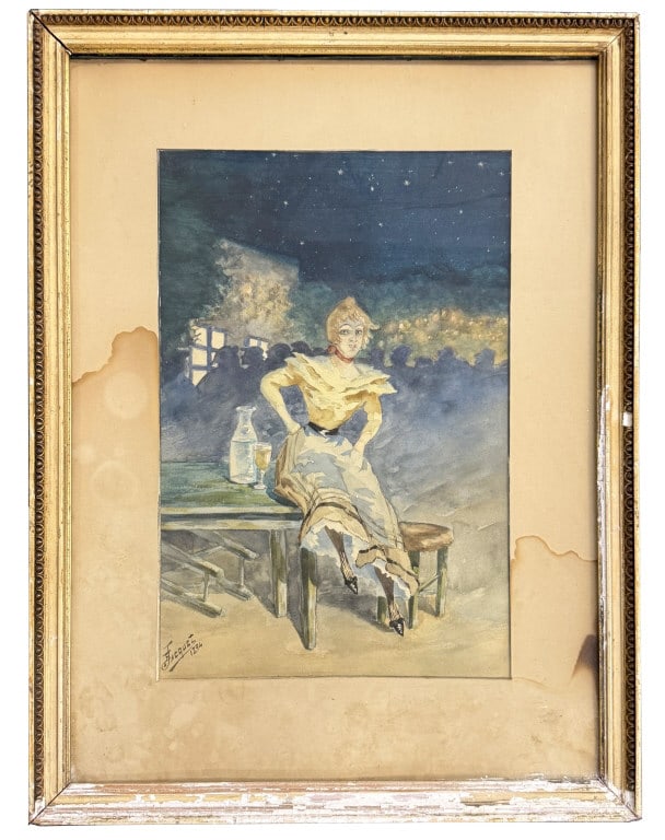 WATERCOLOR SGND E. JACQUET, 1896 "CABARET GIRL" 15 1/2" X 10 1/2" SITE SIZE (1 of 7)