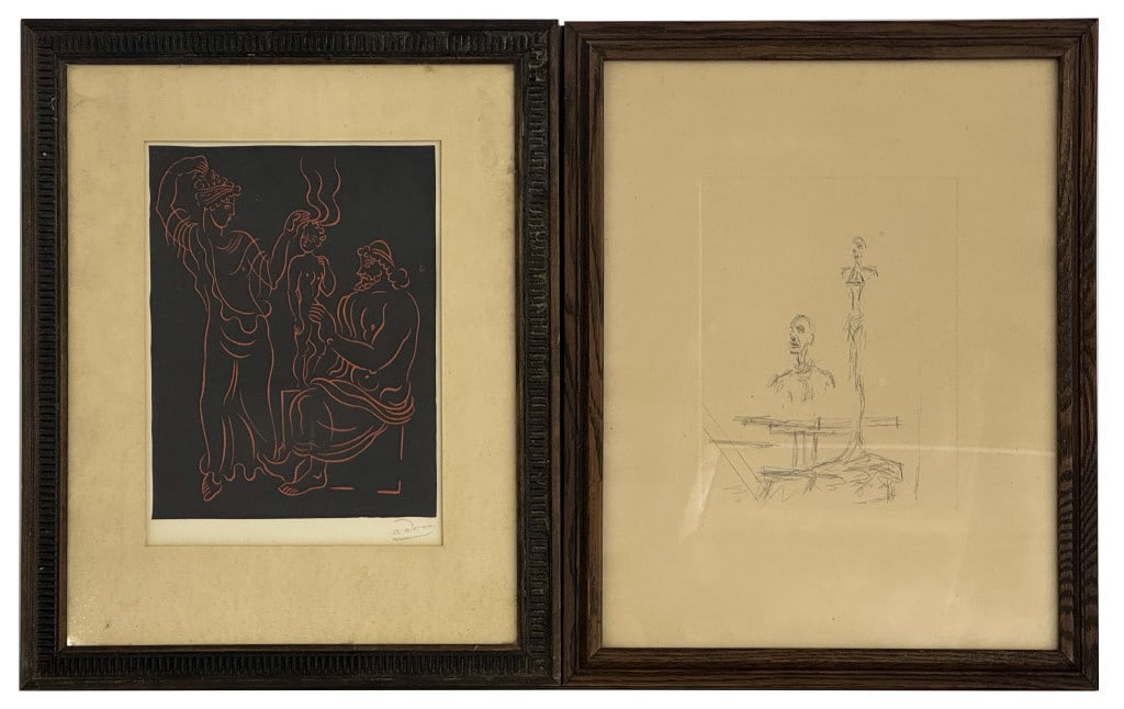 ALBERTO GIACOMETTI "THE SEARCH" & ANDRE DEVAIN "LE INFANT" ETCHING & WOODBLOCK 20" X 16" OVERALL (1 of 9)