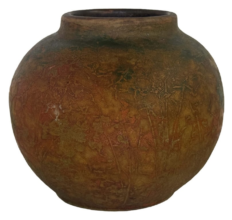 C. 1910 MARKHAM ART POTTERY VASE, RESEAU # 3202 4 3/4" X 5 3/4" (1 of 5)