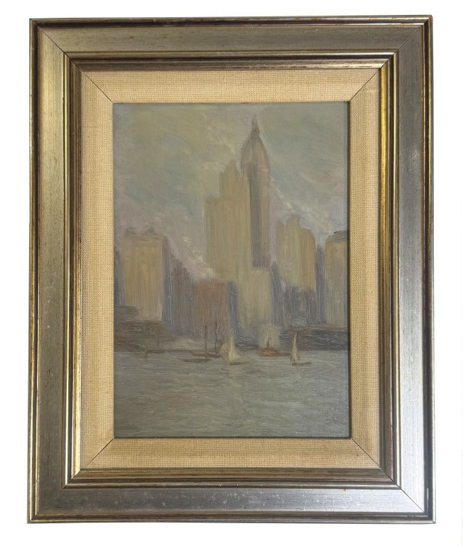 O/BD ATTRIB. TO FREDERICK DEVOLL INSCRIBED IN VERSO-NY FROM JERSEY CITY FERRY, SINGER BLDG OCT.4 (1 of 7)