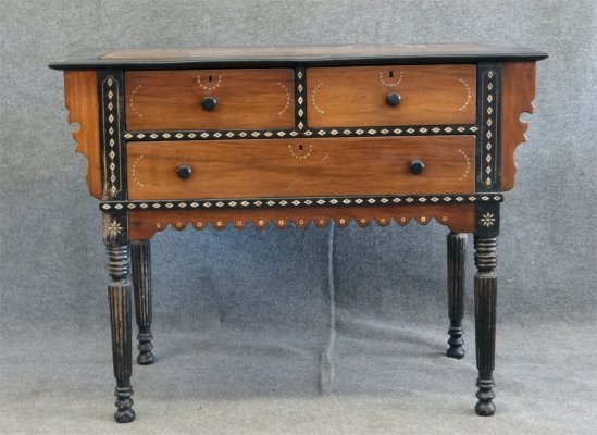 Angelo Indian Altar Table With Bone & Ebony Inlay, 46" : Angelo Indian Altar Table With Bone & Ebony Inlay, 46" Wide X 35 3/4" High